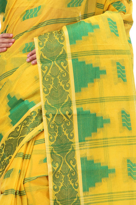 Yellow Pure Cotton Kamala Desiging Tant Saree (226)